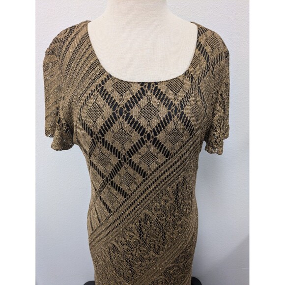 80s Helene Blake Brown/Gold Floral Lace Dress sz M/L Fringe Hem 60s Flapper Girl - Picture 3 of 8